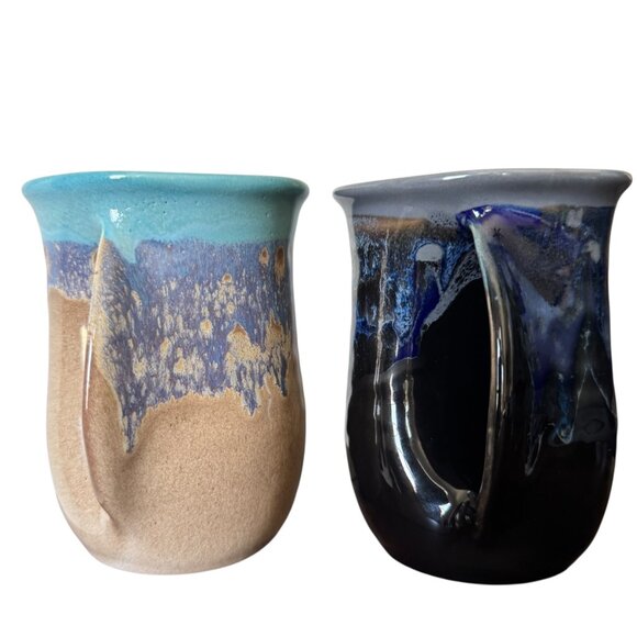 Neher Pottery In Motion Stoneware Handwarmer Mugs Right handed Style Set Of 2 - Picture 4 of 15